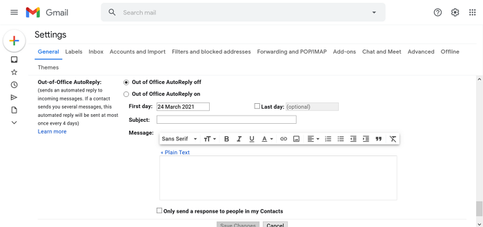 Cómo configurar un mensaje de fuera de la oficina en Gmail