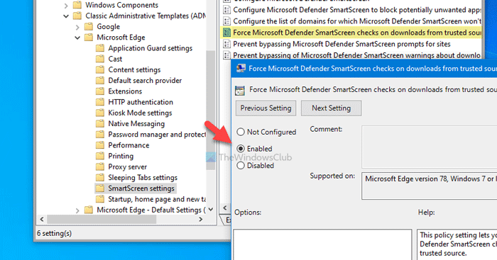 Cómo habilitar o deshabilitar Microsoft Defender SmartScreen en descargas de fuentes confiables