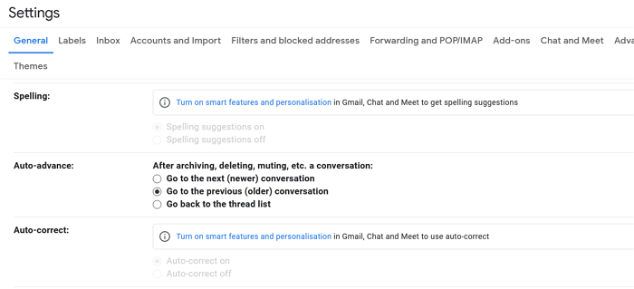 Configuración de la función de avance automático en Gmail