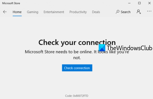 Solucionar el error 0x80072F7D de Microsoft Store