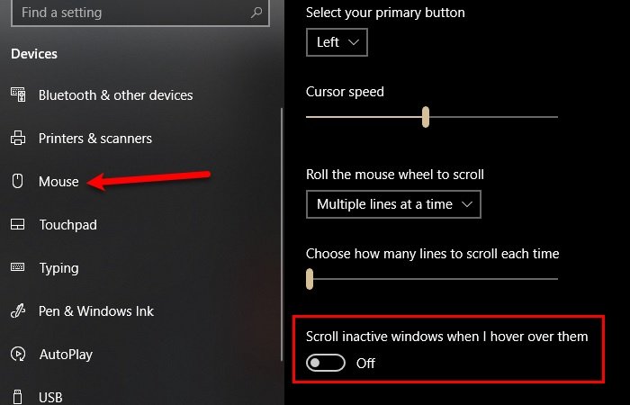 Cómo desactivar el desplazamiento inactivo en Windows 10